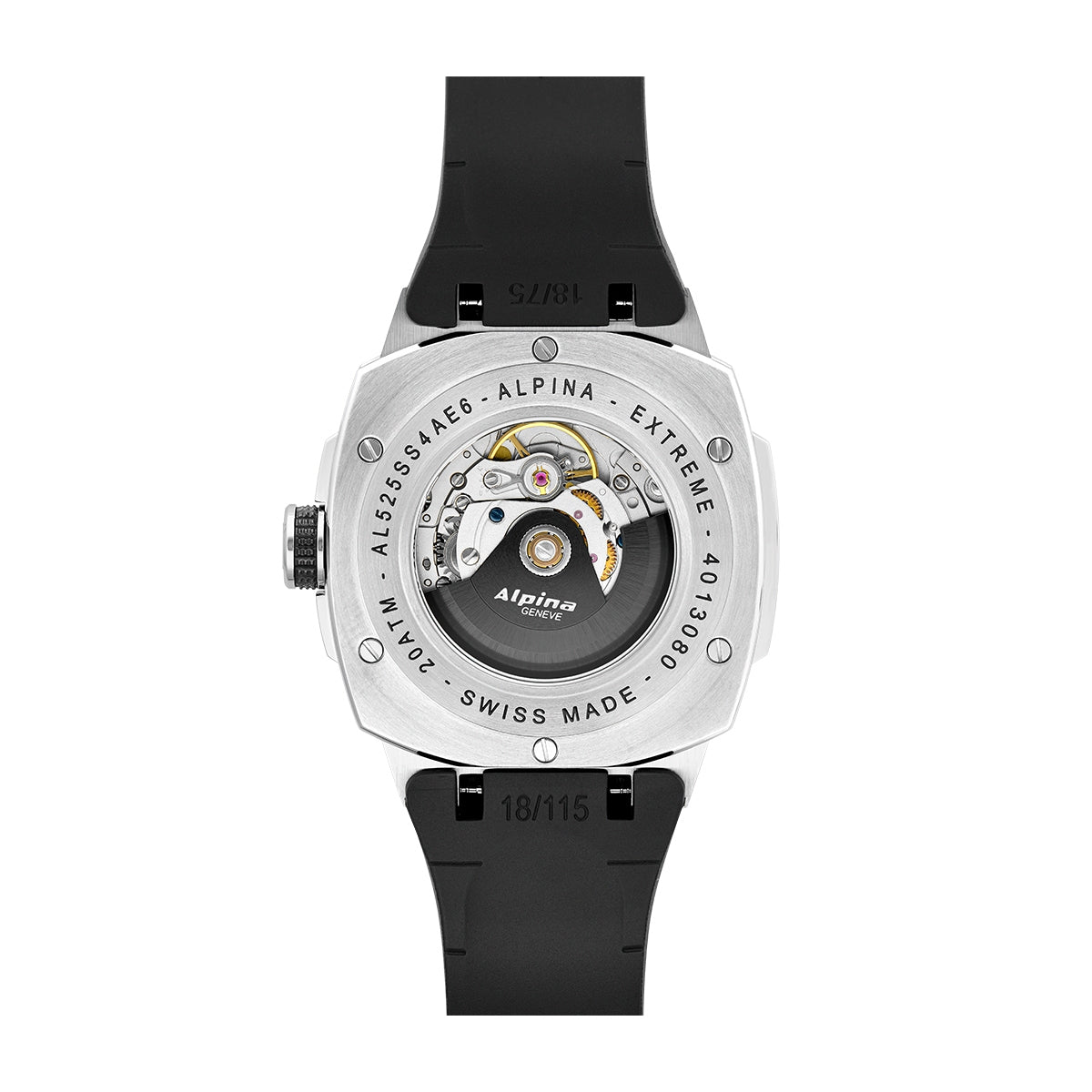 Alpina Men's Extreme California Automatic Stainless Steel Watch with Black Dial & Silicone Strap front view