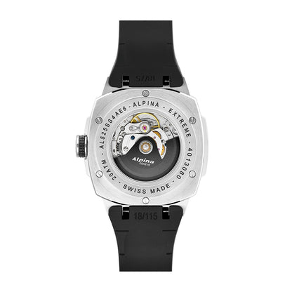 Alpina Men's Extreme California Automatic Stainless Steel Watch with Black Dial & Silicone Strap front view
