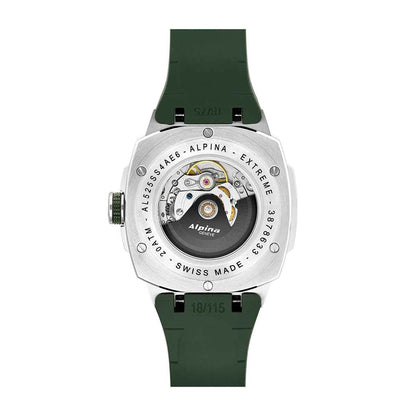 Alpina Men's Alpiner Extreme Automatic Stainless Steel Watch with Green Dial & Rubber Strap close-up detail (2)