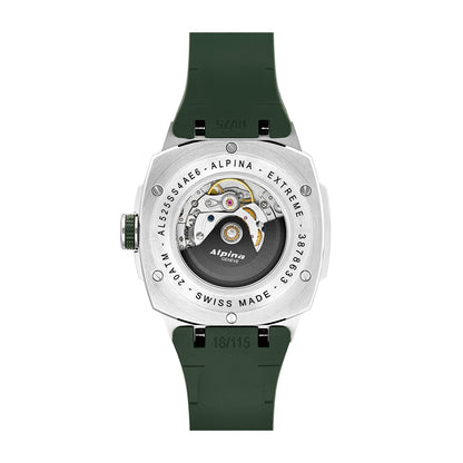 Alpina Men's Alpiner Extreme Automatic Stainless Steel Watch with Green Dial & Rubber Strap close-up detail