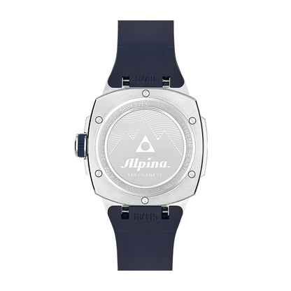 Alpina Men's Seastrong Diver Extreme Automatic Stainless Steel Watch with Blue Dial & Rubber Strap close-up detail