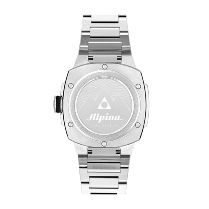 Alpina Men's Seastrong Diver Extreme Automatic Stainless Steel Watch with Black Dial close-up detail