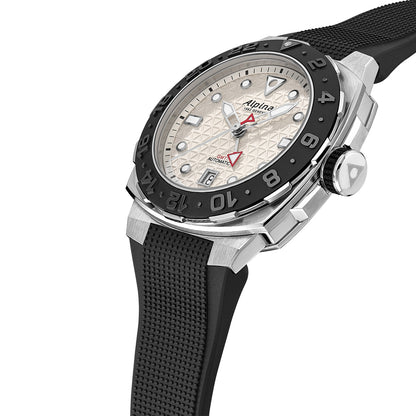 Alpina Men's Seastrong Diver Extreme Automatic Stainless Steel Watch with Silver Dial & Black Rubber Strap front view