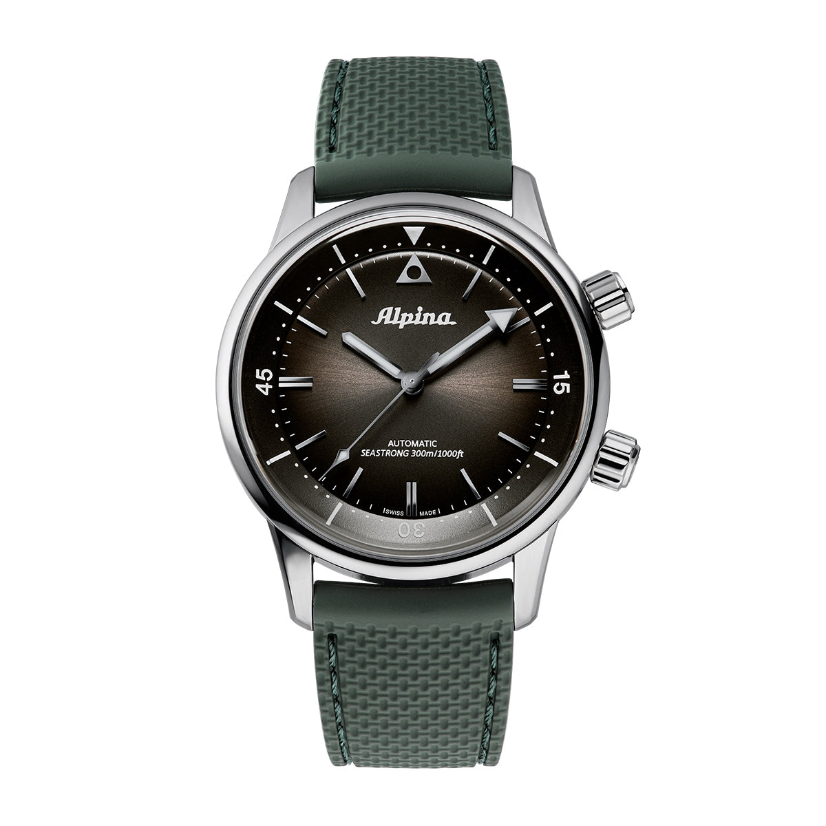 Alpina Men's Heritage Diver 300 Automatic Stainless Steel Watch with Black Dial & Green Rubber Strap