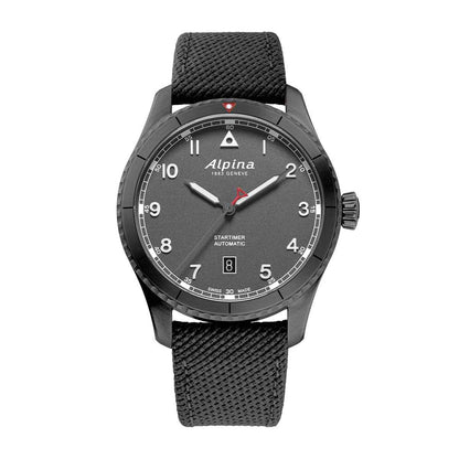 Alpina Men's Startimer Pilot Automatic Black Stainless Steel Watch with Gray Dial & Rubber Strap