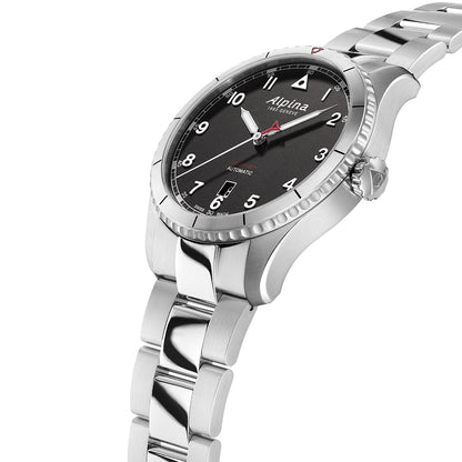 Alpina Men's Startimer Pilot Automatic Stainless Steel Watch with Black Dial front view