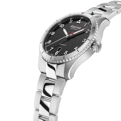 Alpina Men's Startimer Pilot Automatic Stainless Steel Watch with Black Dial front view (2)