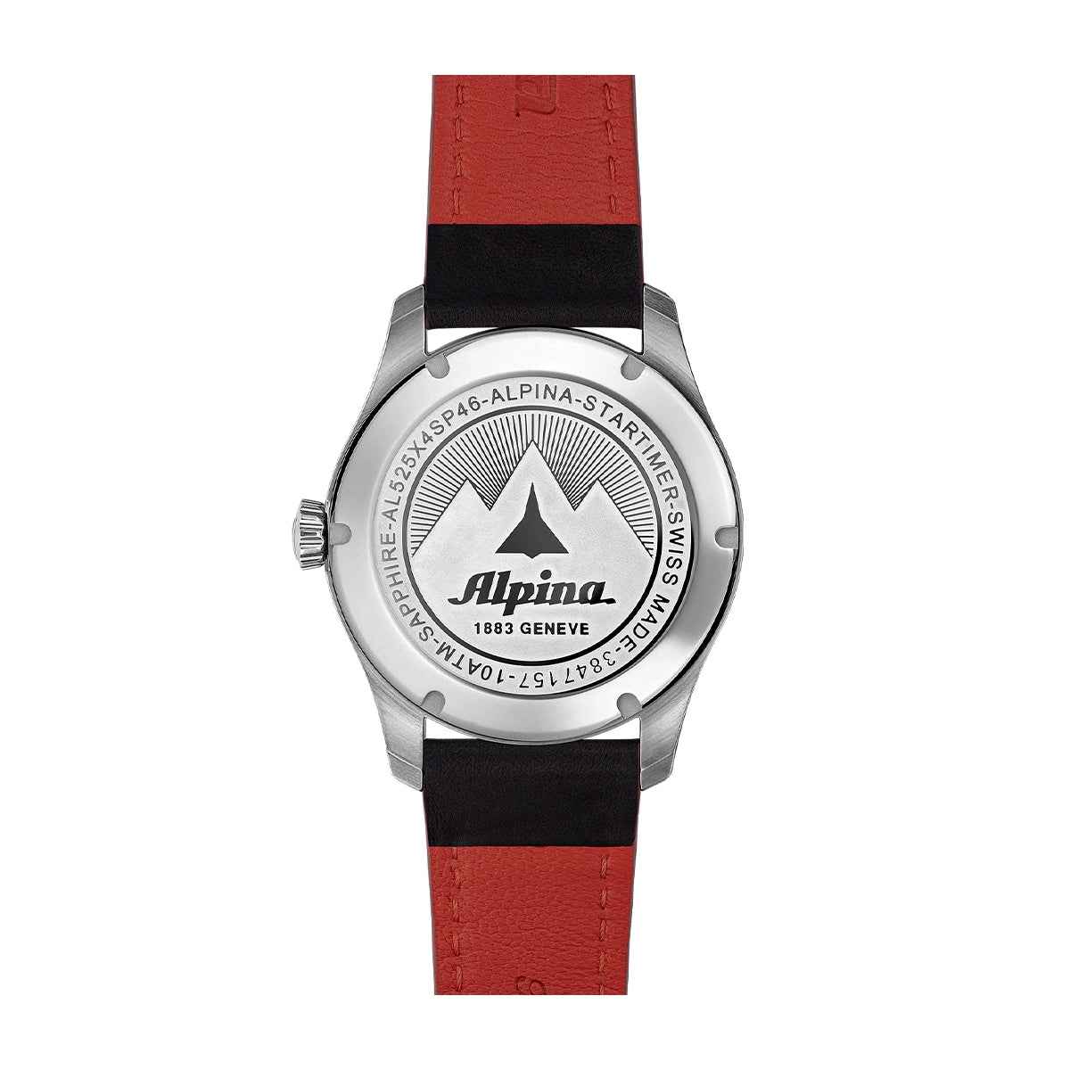 Alpina Men's Startimer Pilot Automatic Stainless Steel Watch with Black Dial & Leather Strap close-up detail (2)