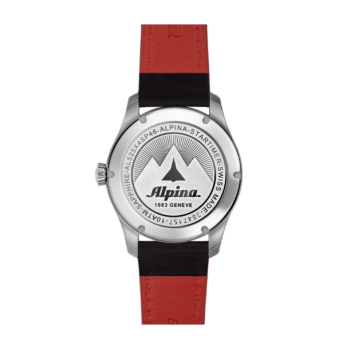Alpina Men's Startimer Pilot Automatic Stainless Steel Watch with Black Dial & Leather Strap close-up detail