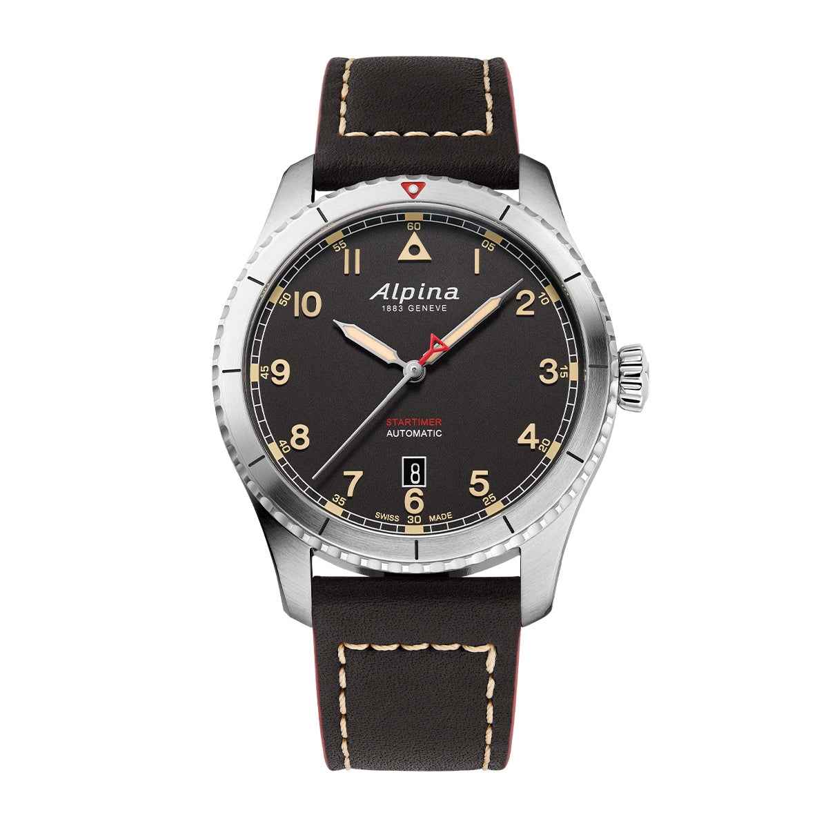 Alpina Men's Startimer Pilot Automatic Stainless Steel Watch with Black Dial & Leather Strap (2)