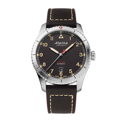 Alpina Men's Startimer Pilot Automatic Stainless Steel Watch with Black Dial & Leather Strap (2)