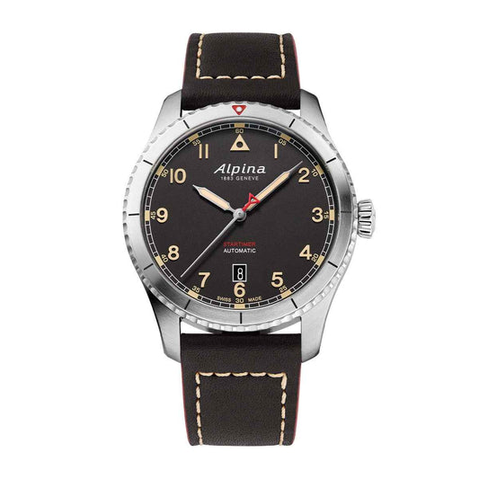 Alpina Men's Startimer Pilot Automatic Stainless Steel Watch with Black Dial & Leather Strap (2)