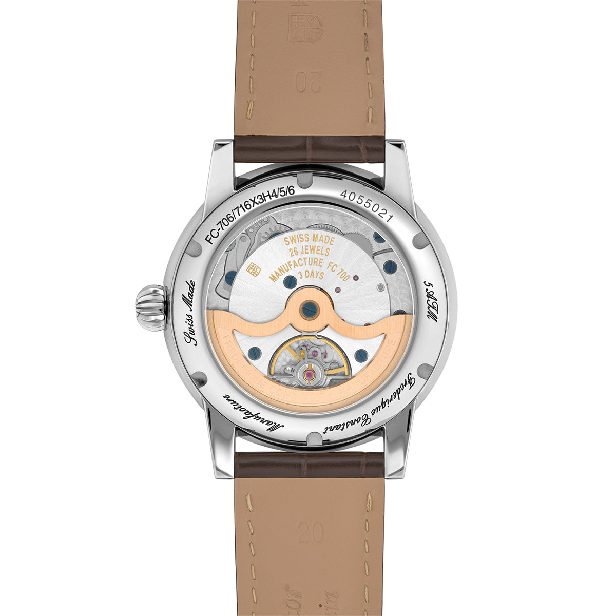 Frederique Constant brown dial and leather strap watch alt