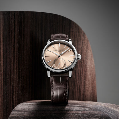 Frederique Constant brown dial and leather strap watch styled