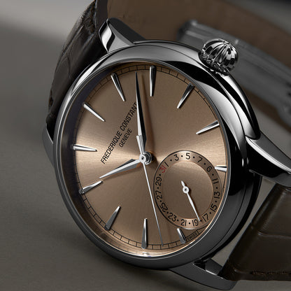 Frederique Constant brown dial and leather strap watch styled