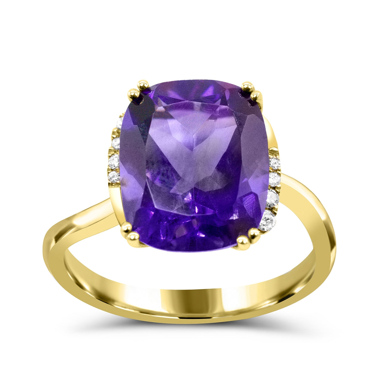 Cushion Amethyst & Diamond Accent Ring in 10K Yellow Gold