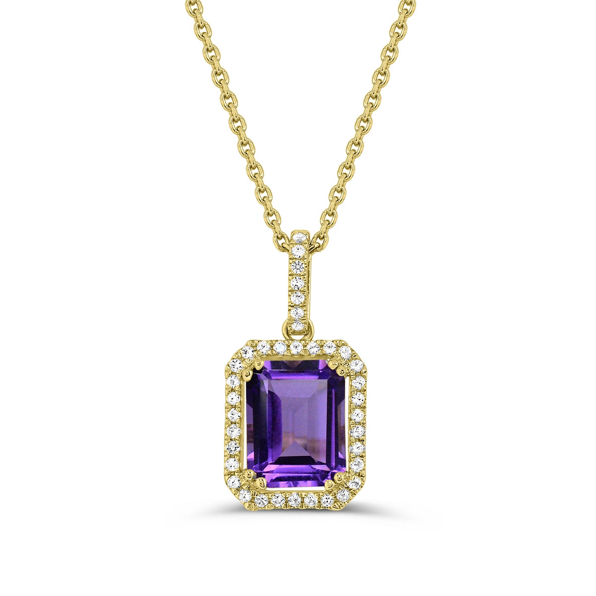 Emerald Cut Amethyst & 1/5 ct. tw. Diamond Halo Pendant in 10K Yellow Gold