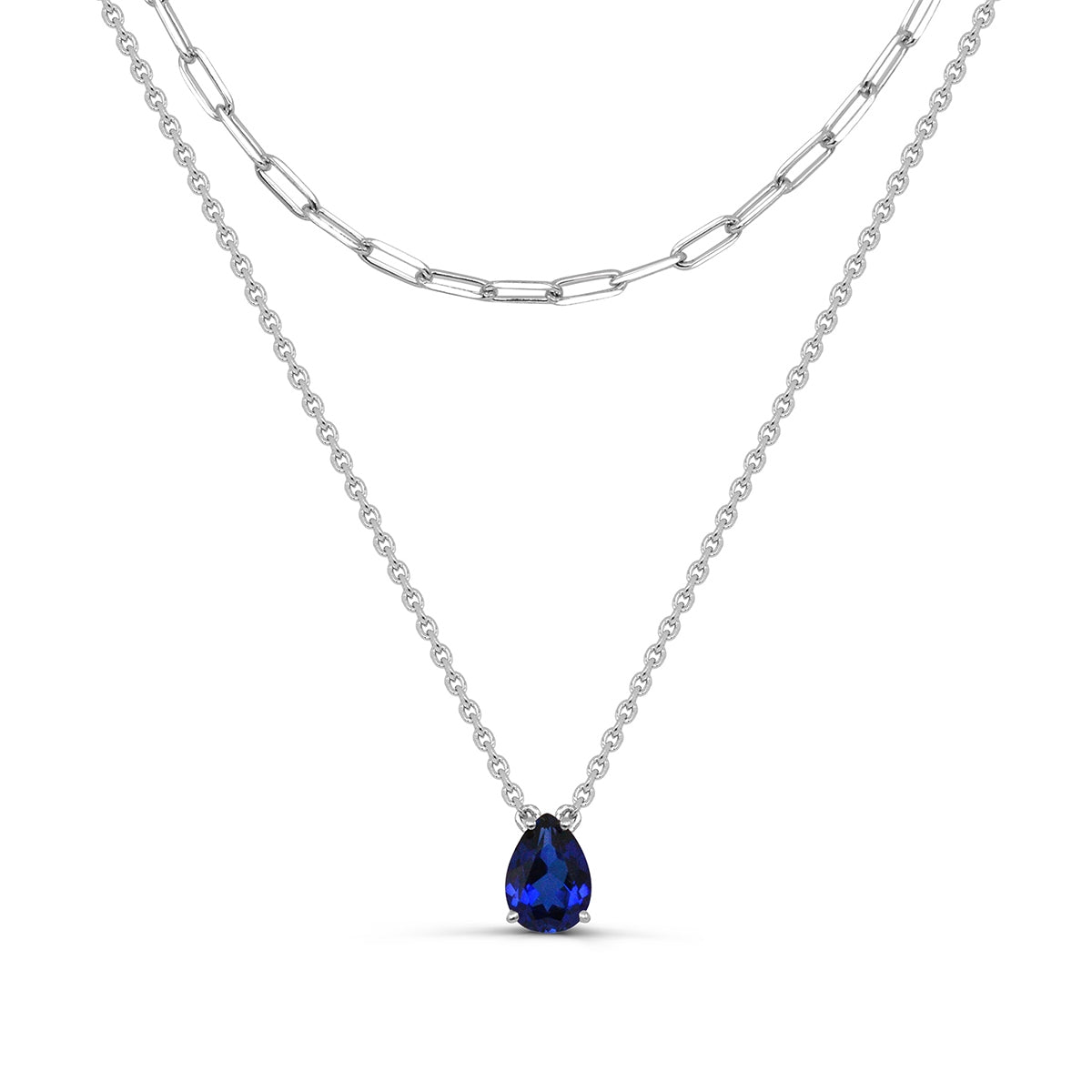 Created Pear Sapphire Layered Paperclip Necklace in Sterling Silver