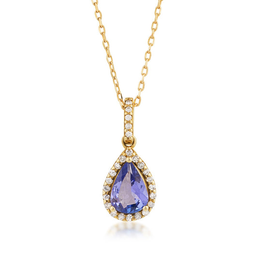 Pear Tanzanite & 1/10 ct. tw. Diamond Halo Pendant in 10K Yellow Gold