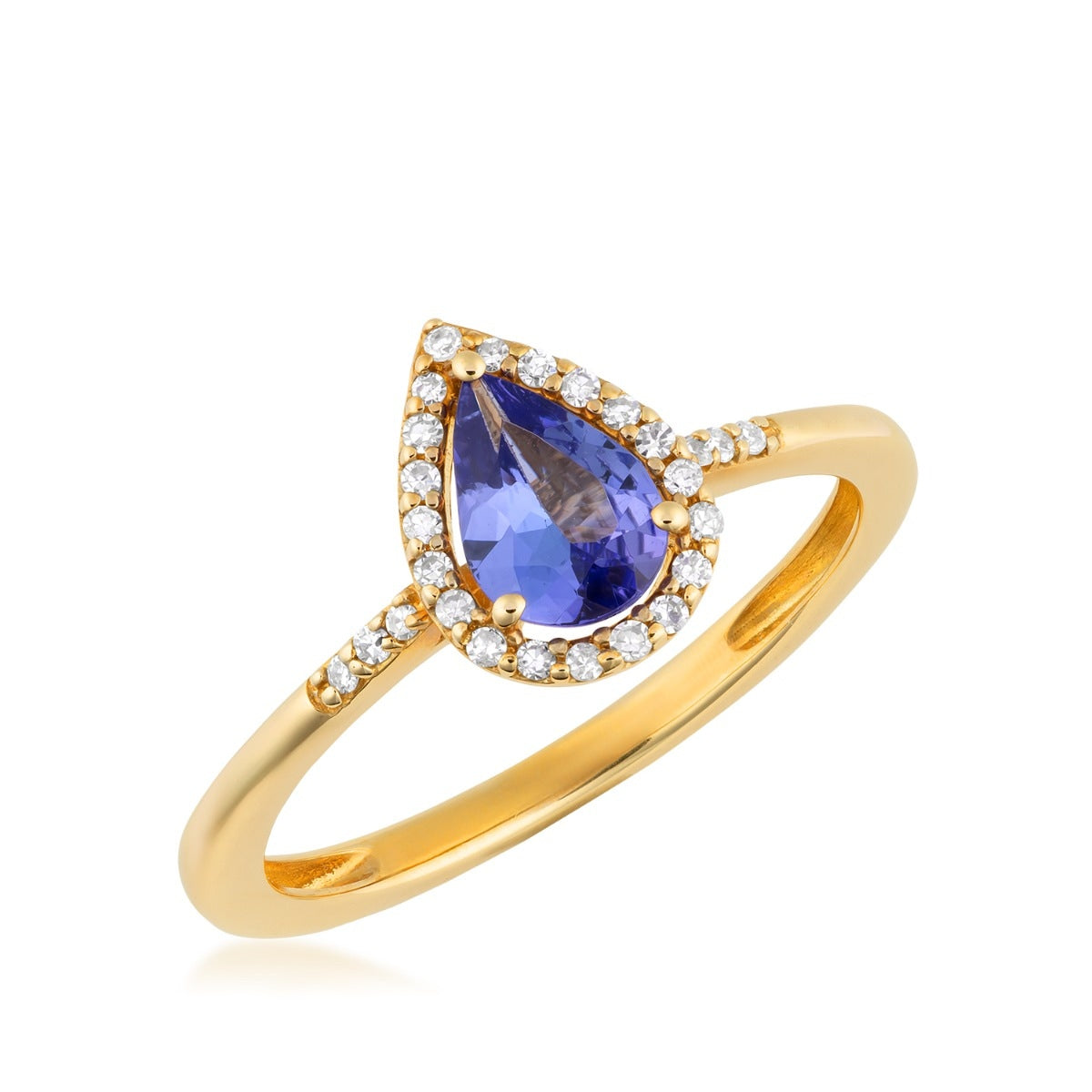 Pear Tanzanite & 1/10 ct. tw. Diamond Halo Ring in 10K Yellow Gold front view