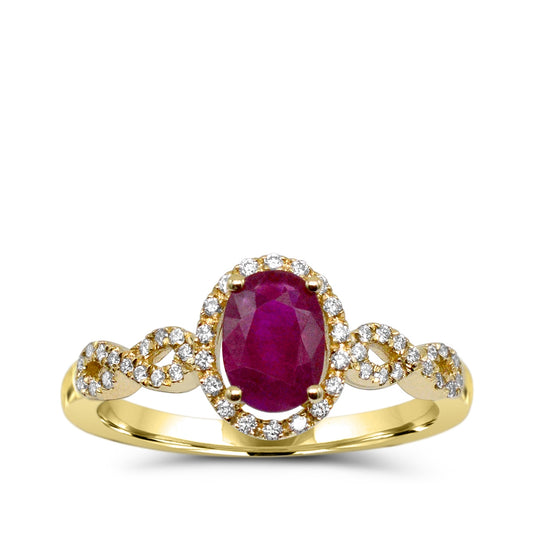 Oval Ruby & 1/6 ct. tw. Diamond Halo Infinity Ring in 14K Yellow Gold