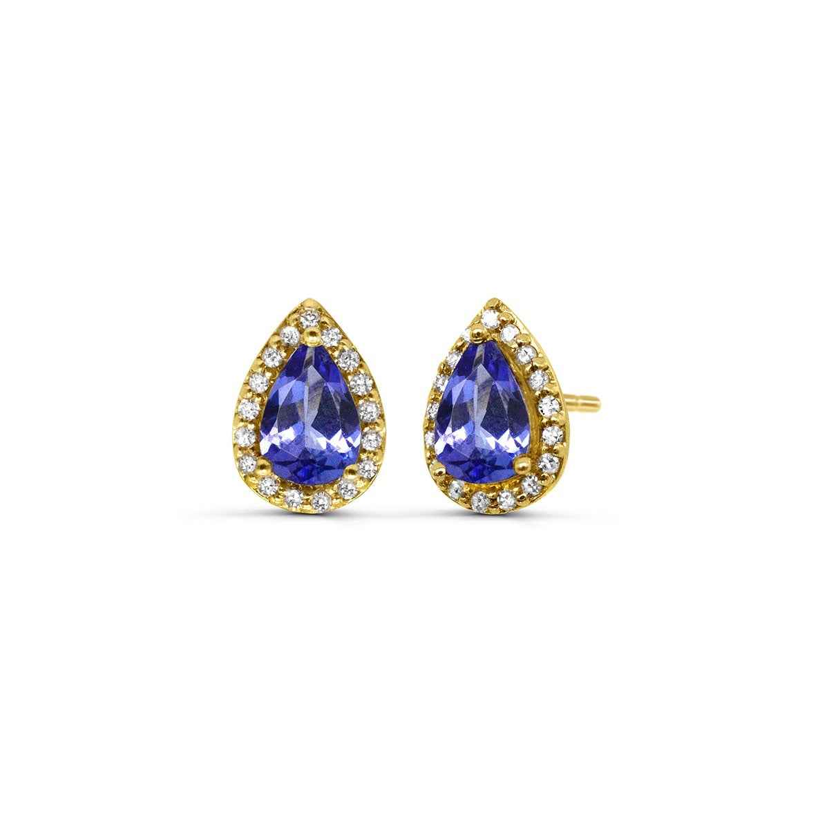 Pear Tanzanite & 1/10 ct. tw. Diamond Halo Earrings in 10K Yellow Gold