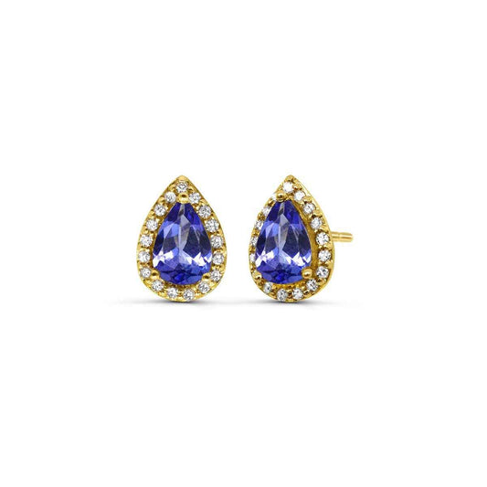 Pear Tanzanite & 1/10 ct. tw. Diamond Halo Earrings in 10K Yellow Gold