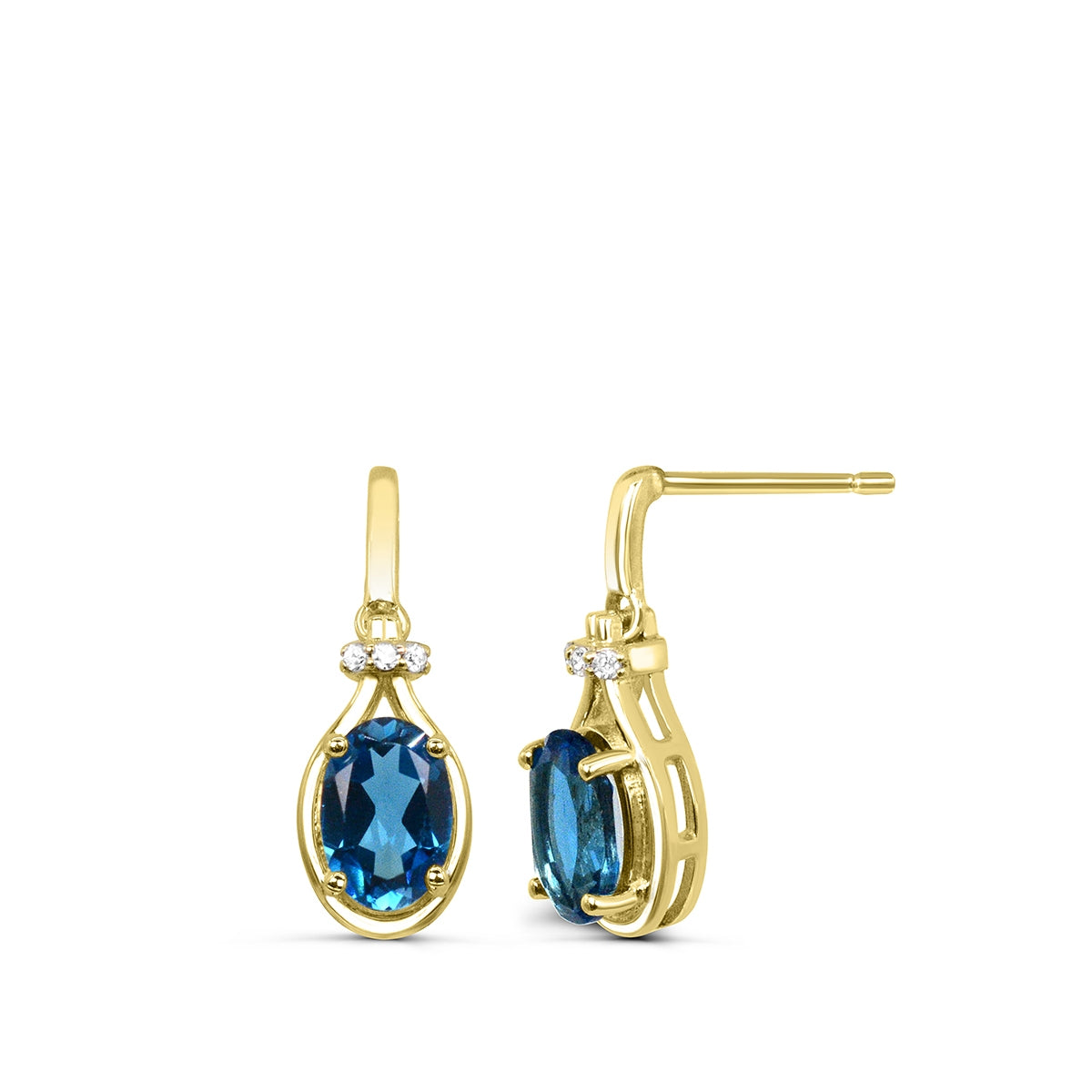 Oval London Blue Topaz & Diamond Accent Dangle Earrings in 10K Yellow Gold