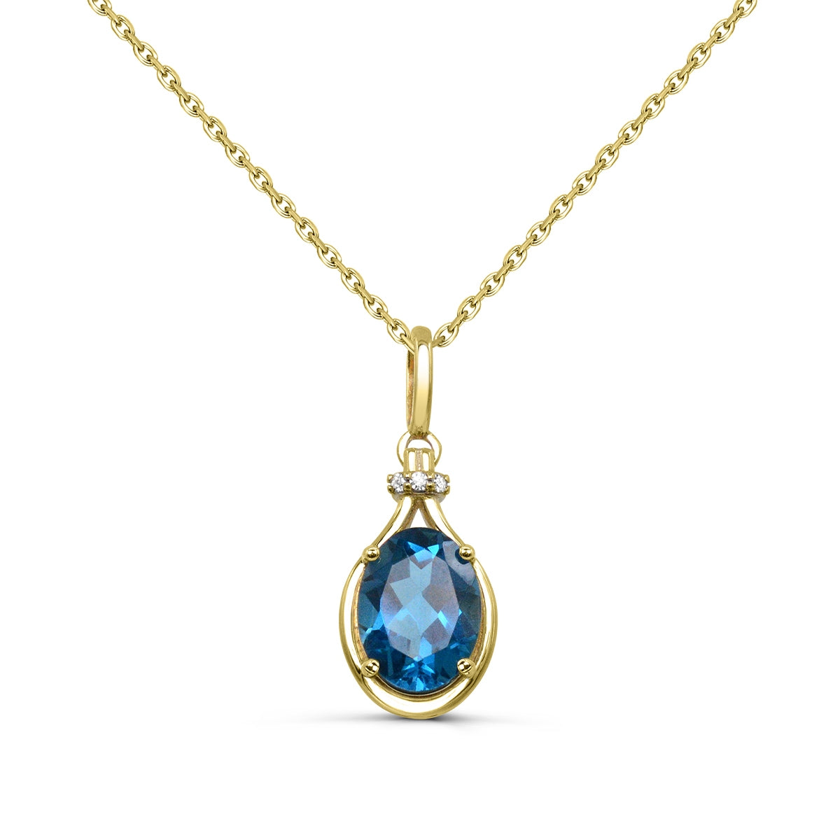 Oval London Blue Topaz & Diamond Accent Pendant in 10K Yellow Gold