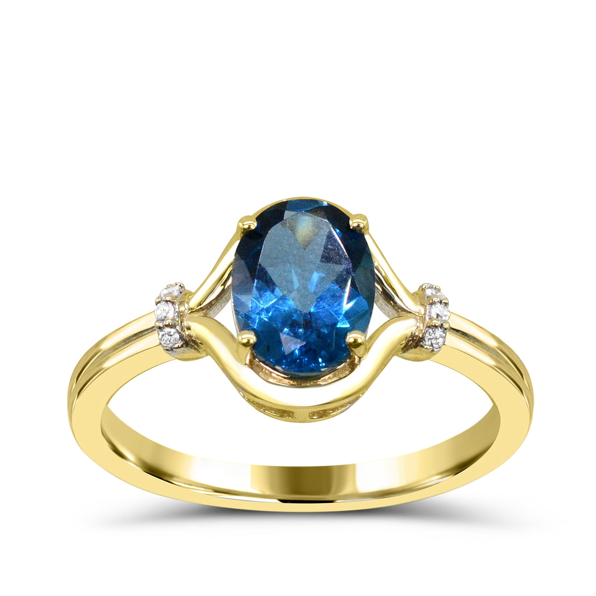 Oval London Blue Topaz & Diamond Accent Ring in 10K Yellow Gold