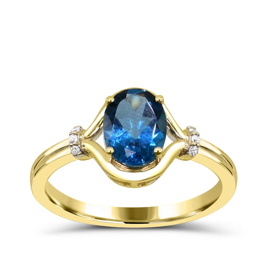 Oval London Blue Topaz & Diamond Accent Ring in 10K Yellow Gold