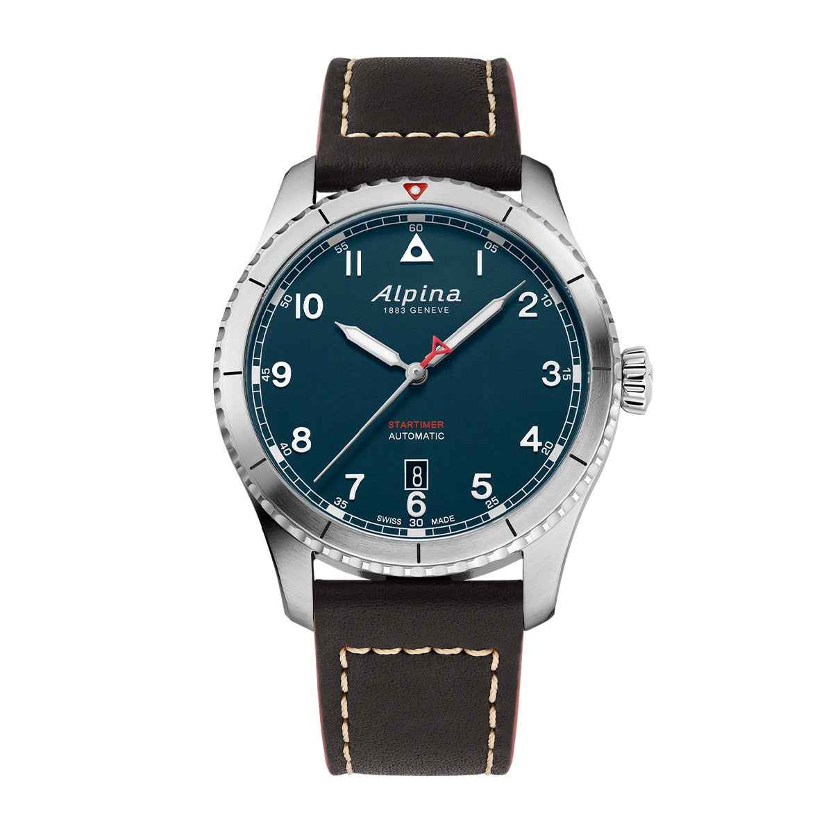 Alpina Men's Startimer Pilot Automatic Stainless Steel Watch with Blue Dial & Brown Leather Strap (2)