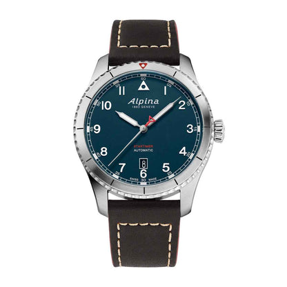 Alpina Men's Startimer Pilot Automatic Stainless Steel Watch with Blue Dial & Brown Leather Strap (2)
