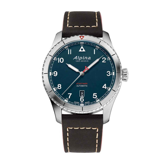Alpina Men's Startimer Pilot Automatic Stainless Steel Watch with Blue Dial & Brown Leather Strap (2)