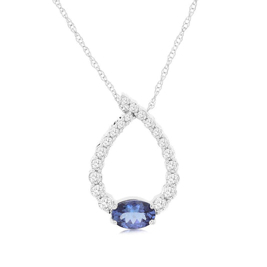 Oval Tanzanite & 1/3 ct. tw. Diamond Teardrop Pendant in 14K White Gold