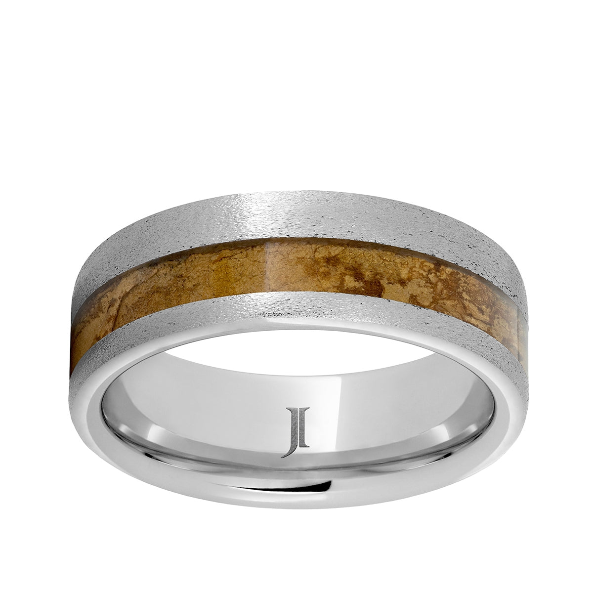 Men's 8mm Cigar Leaf Inlay Wedding Ring in White Serinium