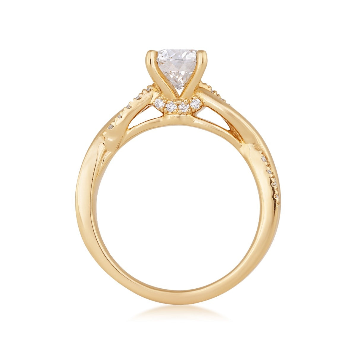Above Love Star 1-1/7 ct. tw. Lab-Grown Round Brilliant Diamond Twist Engagement Ring in 18K Yellow Gold close-up detail