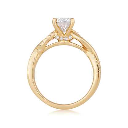 Above Love Star 1-1/7 ct. tw. Lab-Grown Round Brilliant Diamond Twist Engagement Ring in 18K Yellow Gold close-up detail