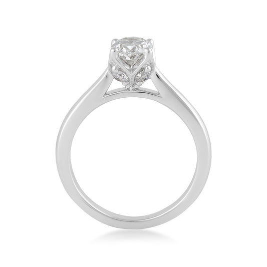 Adamante 1-1/4 ct. tw. Lab-Grown Oval Diamond Solitaire Engagement Ring in 14K White Gold close-up detail