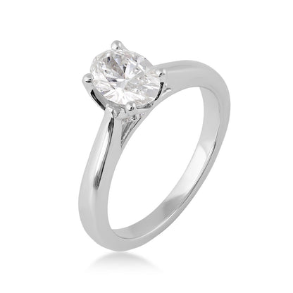 Adamante 1-1/4 ct. tw. Lab-Grown Oval Diamond Solitaire Engagement Ring in 14K White Gold front view