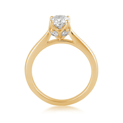 Adamante 1-1/4 ct. tw. Lab-Grown Oval Diamond Solitaire Engagement Ring in 14K Yellow Gold close-up detail