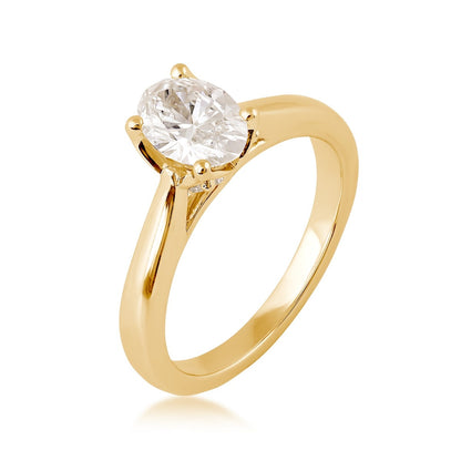 Adamante 1-1/4 ct. tw. Lab-Grown Oval Diamond Solitaire Engagement Ring in 14K Yellow Gold front view