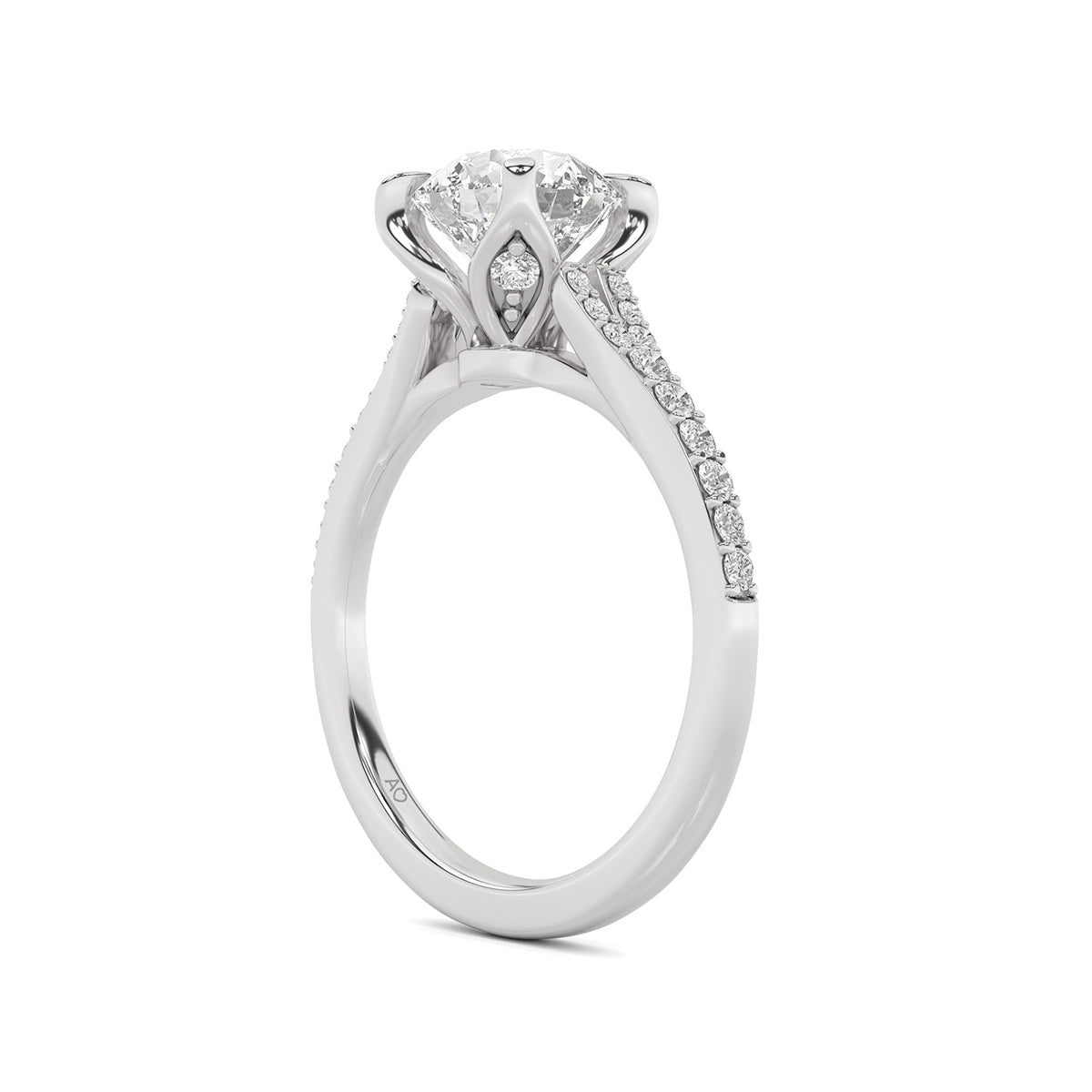 Above Love Star 1-9/10 ct. tw. Lab-Grown Round Brilliant Diamond Split Shank Engagement Ring in 18K White close-up detail