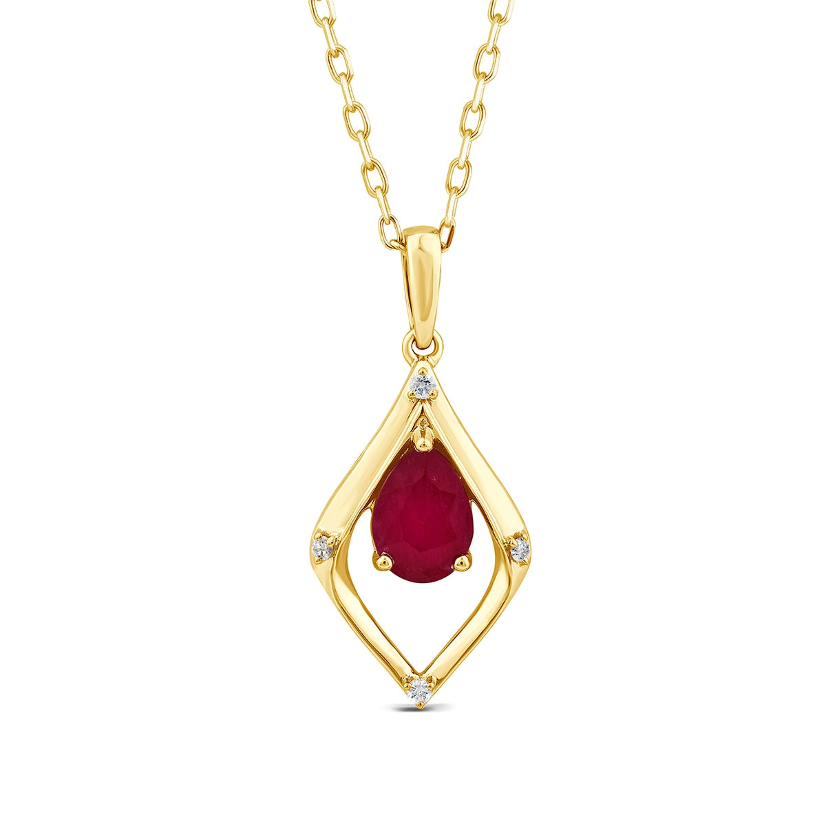 Pear Ruby & Diamond Accent Pendant in 10K Yellow Gold