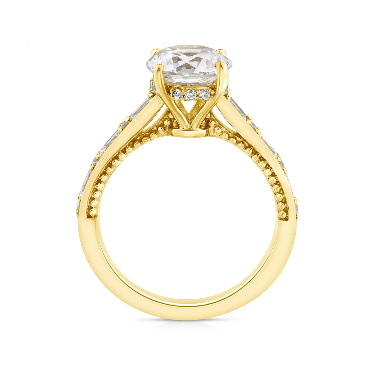 Above Love Star 1-9/10 ct. tw. Lab-Grown Round Brilliant & Baguette Diamond Hidden Halo Engagement Ring in 18K front view
