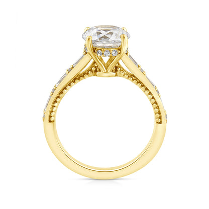 Above Love Star 1-9/10 ct. tw. Lab-Grown Round Brilliant & Baguette Diamond Hidden Halo Engagement Ring in 18K front view