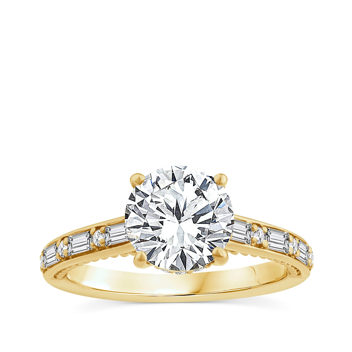 Above Love Star 1-9/10 ct. tw. Lab-Grown Round Brilliant & Baguette Diamond Hidden Halo Engagement Ring in 18K Yellow Gold