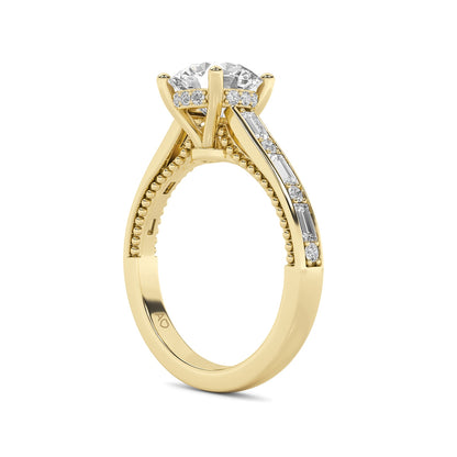 Above Love Star 1-9/10 ct. tw. Lab-Grown Round Brilliant & Baguette Diamond Hidden Halo Engagement Ring in close-up detail