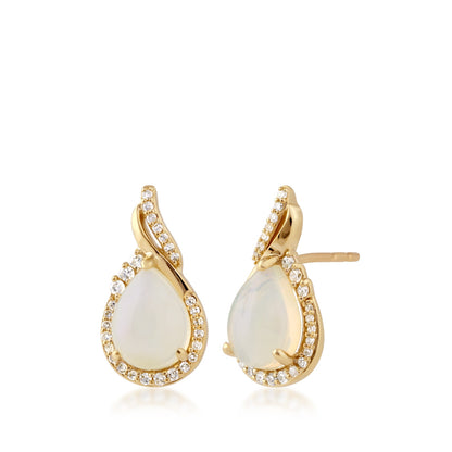 Infinite Love Pear Opal & 1/7 ct. tw. Diamond Halo Earrings in 10K Yellow Gold