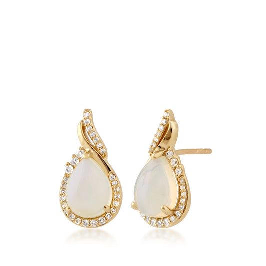 Infinite Love Pear Opal & 1/7 ct. tw. Diamond Halo Earrings in 10K Yellow Gold